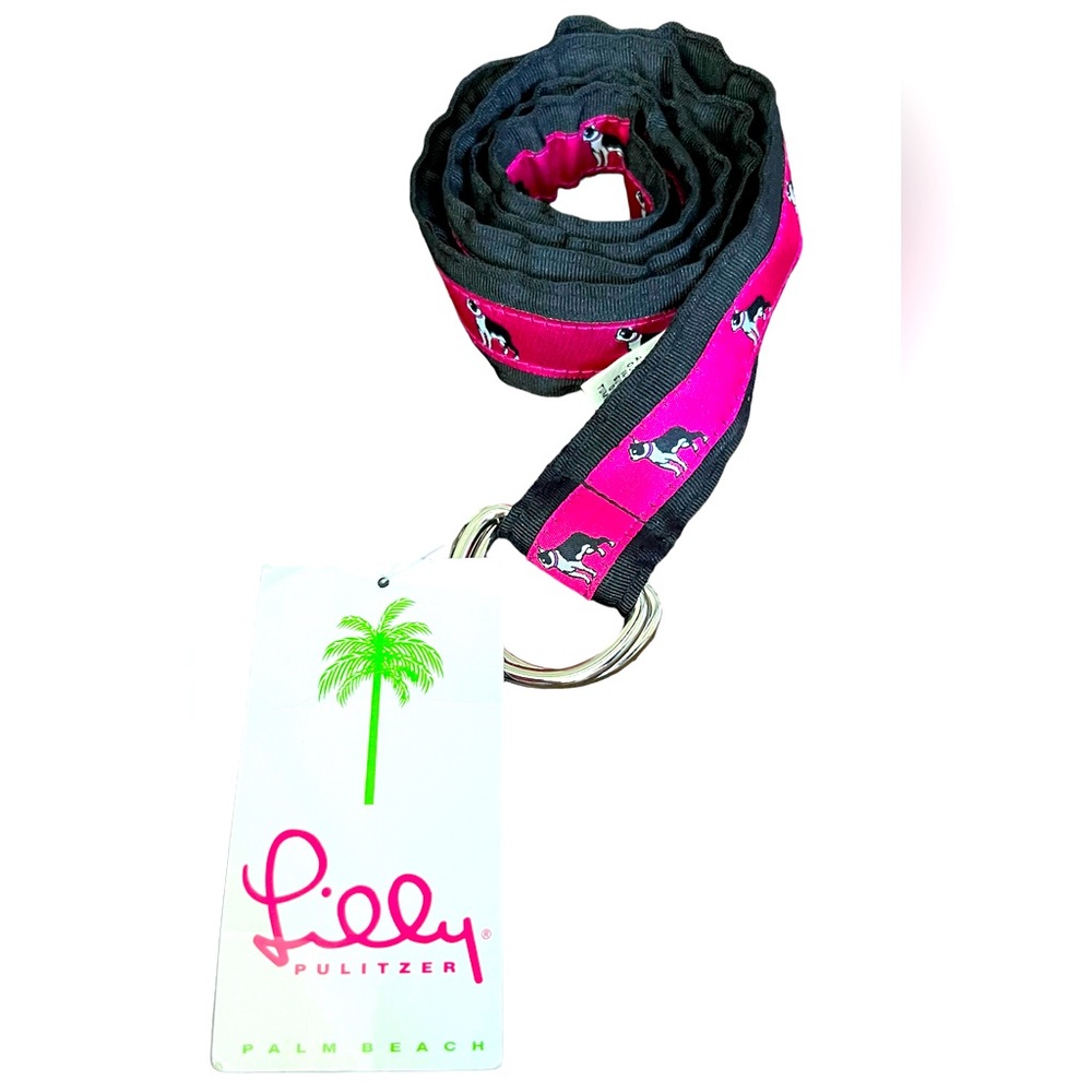 New Vintage Lilly Pulitzer pink & black belt with a dog print size large